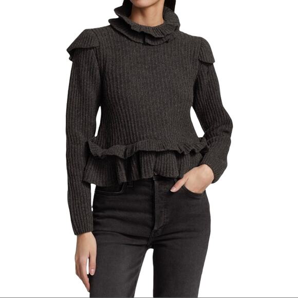 Ganni Phantom Gray Ruffle Open Back Wool Sweater XS NWT - Picture 4 of 12